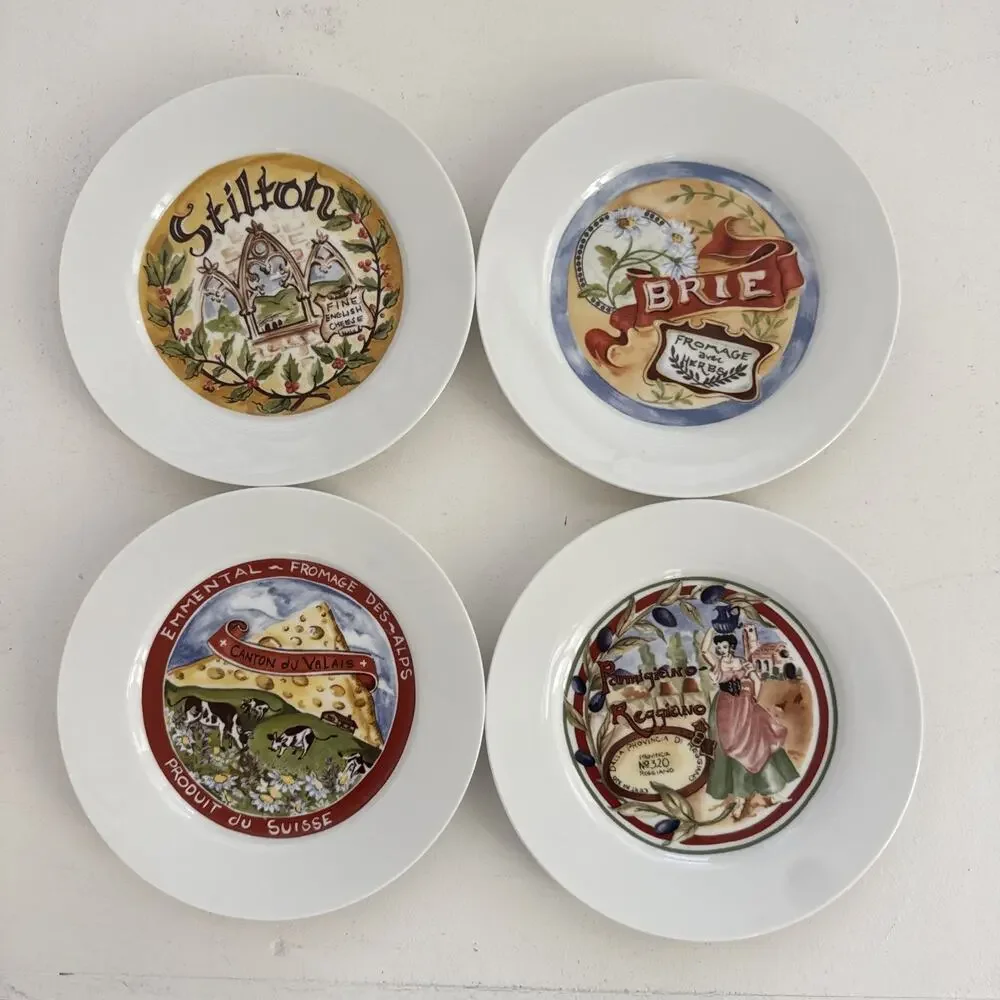 Restoration Hardware Appetizer Plates Classic French Wine & Cheese Theme